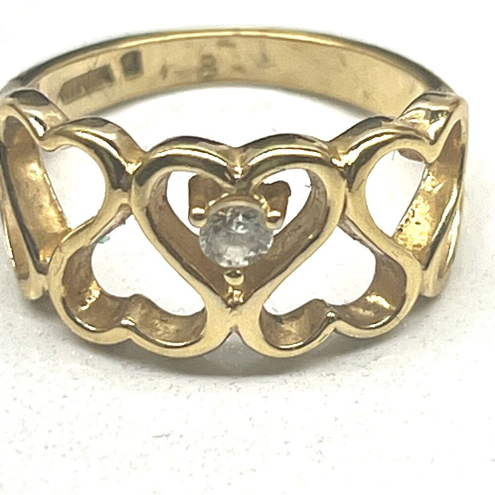 Vintage Cocktail Ring ~Multi Heart Swirl w/Rhinestone~ Gold Plated ~ Sz 6.75